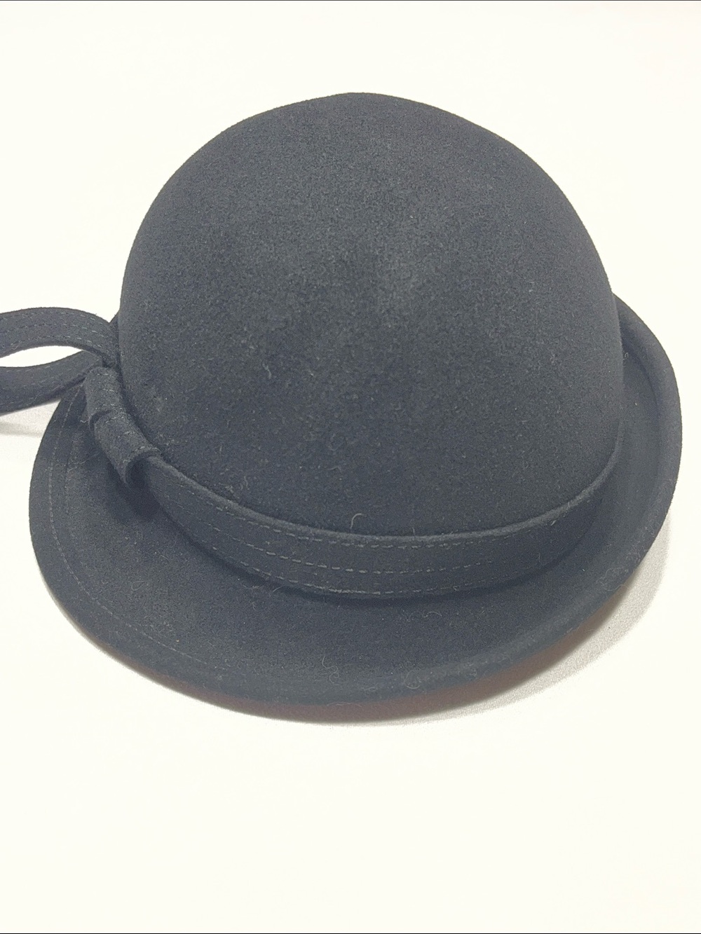 Vintage Adolfo II New York Paris Black Wool Felt Cloche Bowler Hat - Picture 5 of 8
